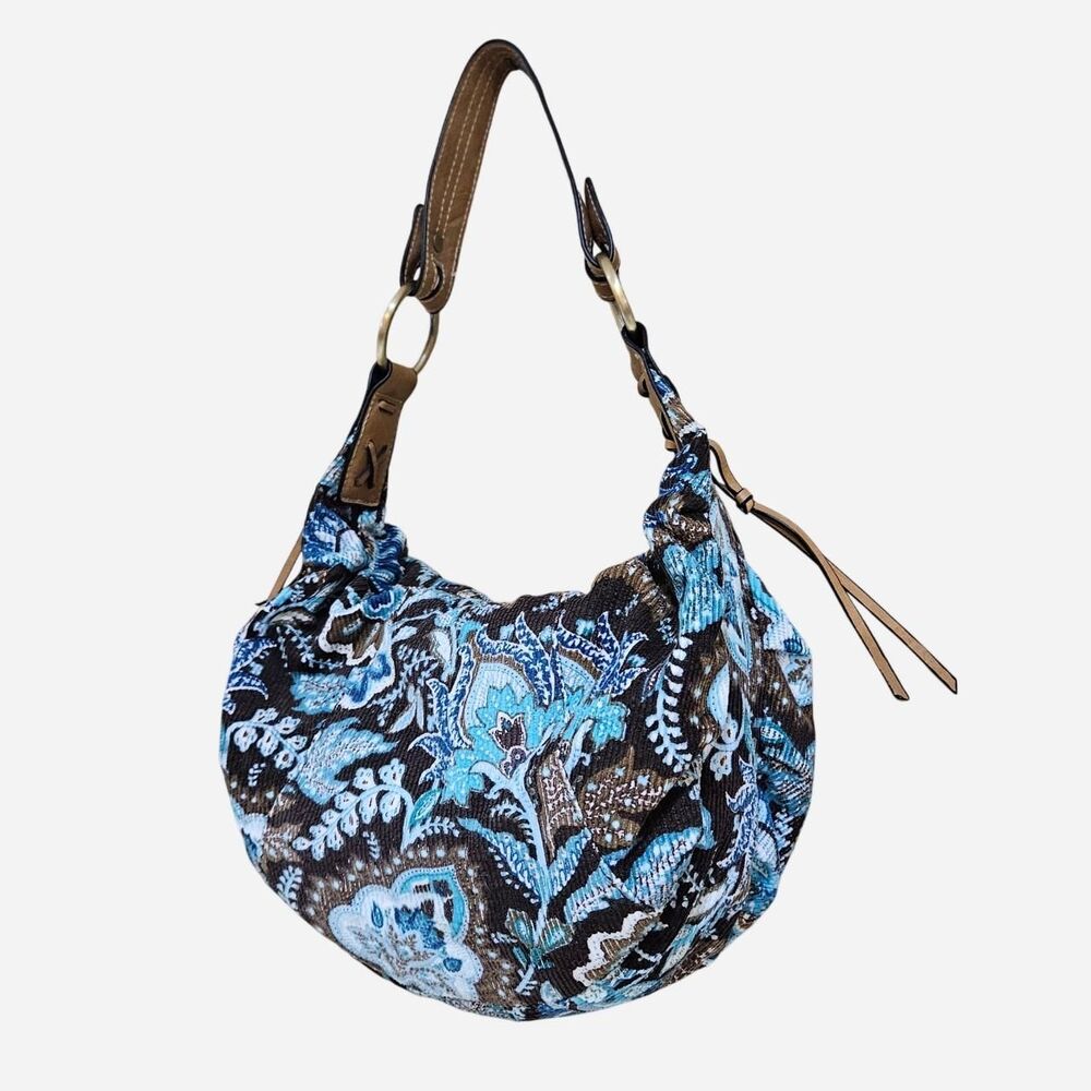 y2k fairy grunge blue brown paisley corduroy shoulder bag